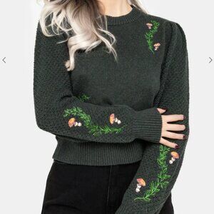 Disturbia Fable Embroidered Mushroom Sweater Dark Green